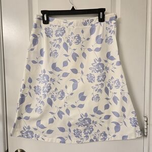 Ann Taylor Floral A-Line Skirt in White and Blue